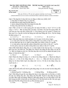 Thi thử đại học cao đẳng, đợt I năm 2011 môn Vật lý thời gian làm bài 90 phút